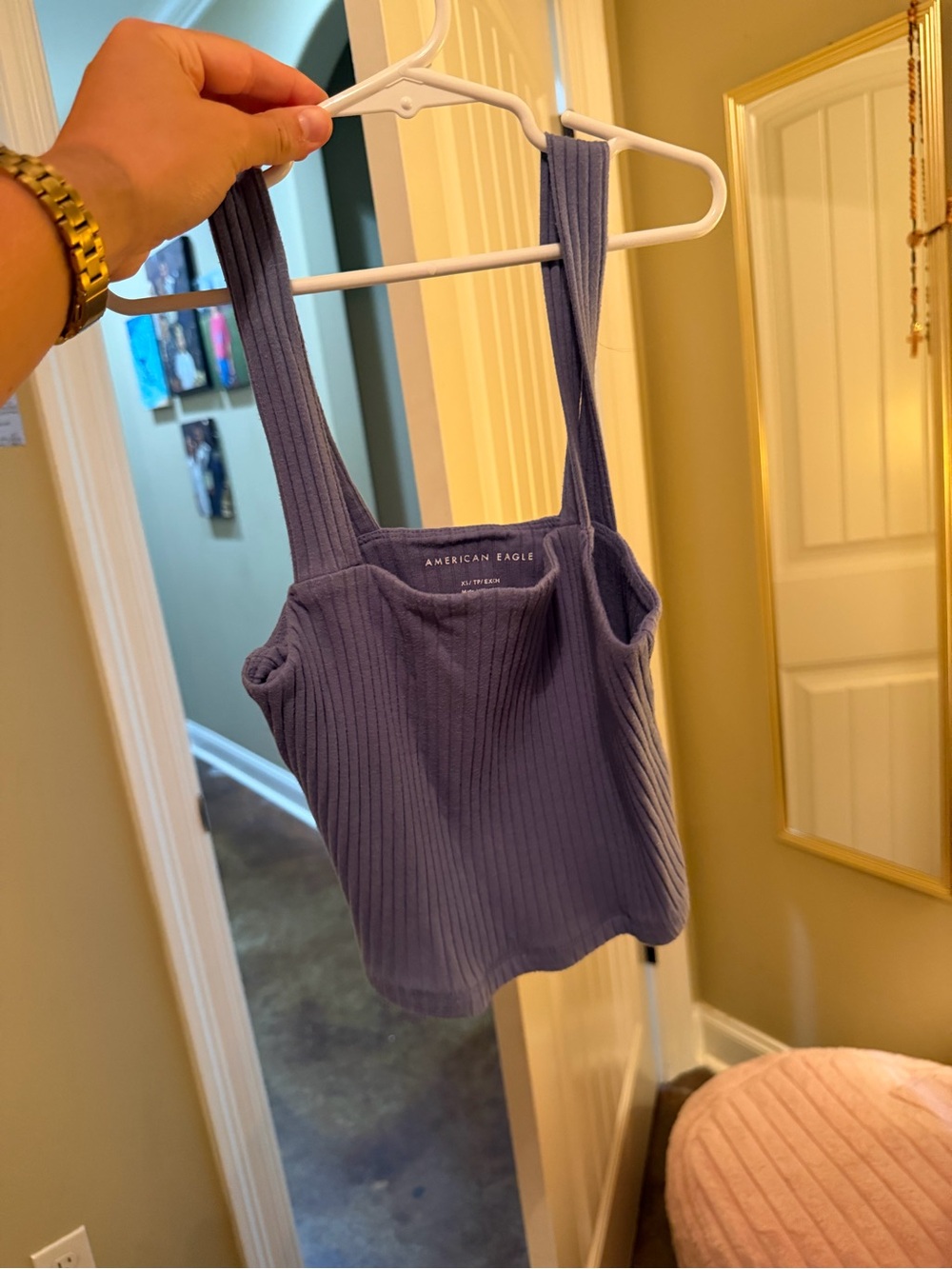 American Eagle Outfitters Ribbed Square-Neck Tank Top - Lavender Blue